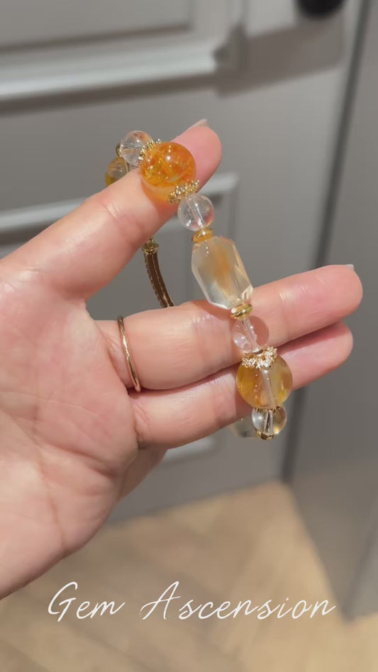 Natural yellow crystal and yellow rabbit hair crystal bracelet, a festival gift for girlfriend's mother